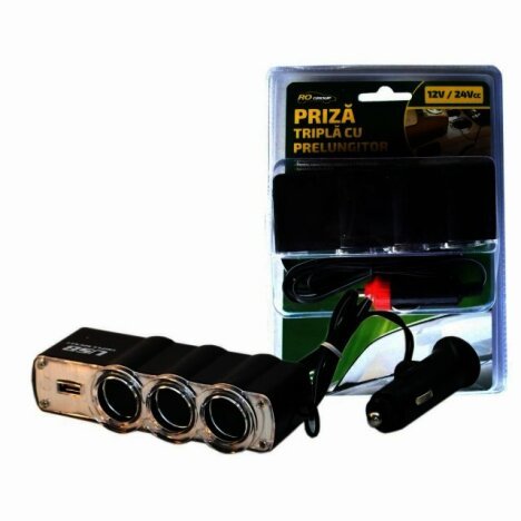 Priza bricheta tripla cu USB RoGroup, 12/24V